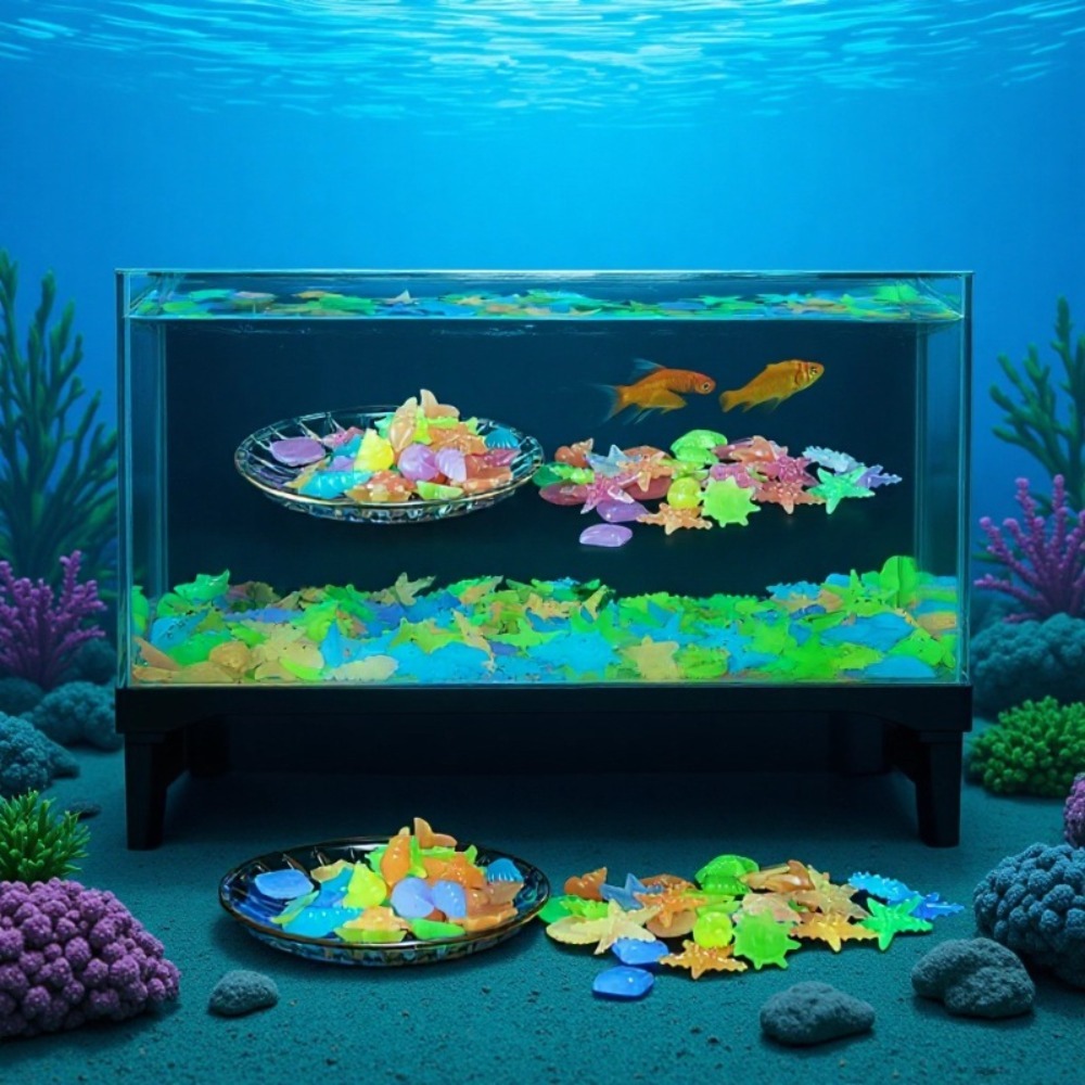 Planted Aquarium With Fish - Pierres océaniques lumineuses, coquilles fluorescentes, étoiles